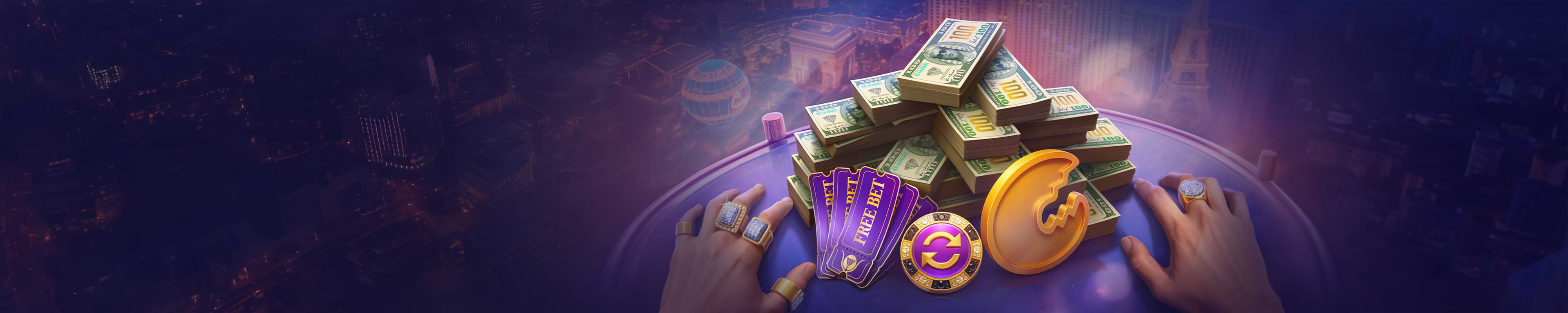 Realz Casino rewards shop and payment banner with cash and tokens